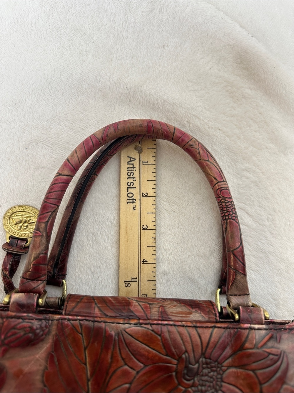 Rare vintage Embossed Brahmin Burgundy Floral Embossed Leather Satchel - Picture 9 of 13